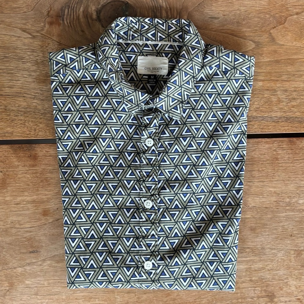CIVIL SOCIETY Men's Medium Short Sleeve Button Down Shirt with Geometric Pattern